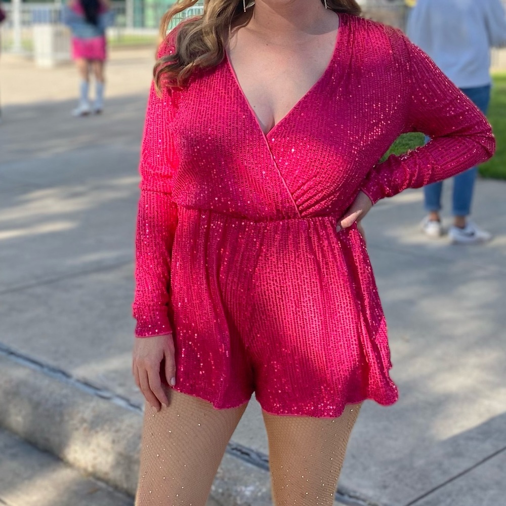 Pink sequin romper